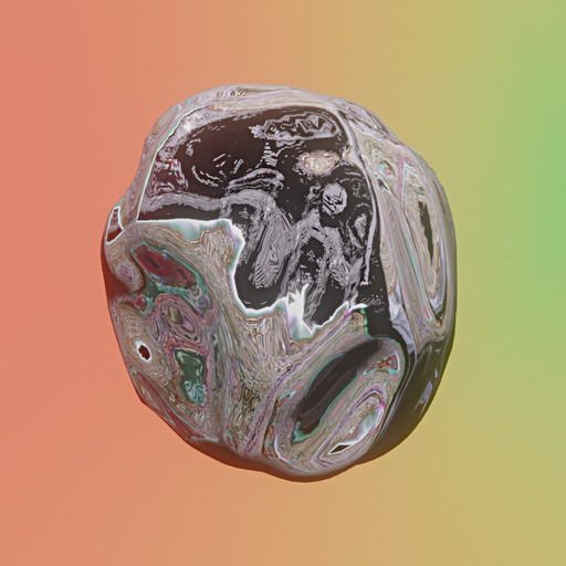 A floating pebble in front of a psychedelic gradient.