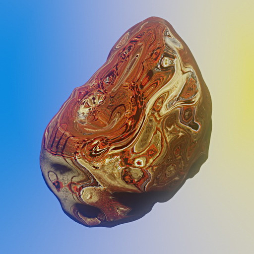 A floating pebble in front of a psychedelic gradient.