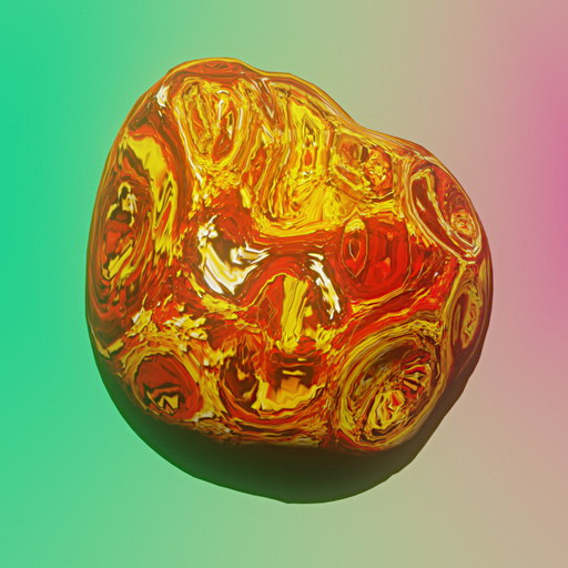 A floating pebble in front of a psychedelic gradient.