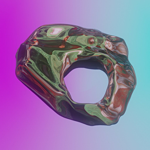 A floating pebble in front of a psychedelic gradient.