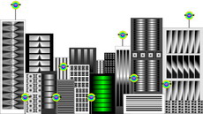 Jolly Daubs Digitalkunst: Eine extraterrestrische Metropole.