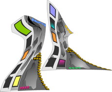 Jolly Daubs Digitalkunst: Eine extraterrestrische Metropole.