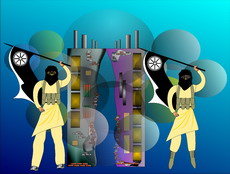 Jolly Daubs Digitalkunst: Eine Ninja-Astronautin vor Wolken.