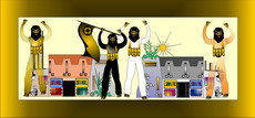 Jolly Daubs Digitalkunst: Eine Ninja-Astronautin vor extraterrestrischen Industriepalästen.