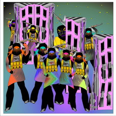 Jolly Daubs Digitalkunst: Eine Ninja-Astronautin vor extraterrestrischen Ruinen.
