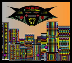 Jolly Daubs Digitalkunst: Ein Raumschiff vor einer extraterrestrischen Stadt.