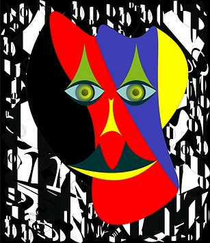 Bild, Jolly Daubs Kunstdruck: Maske mit bunten Mustern