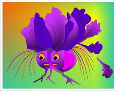 Jolly Daubs Digitalkunst: Ein personifizierter Krautkopf mit Gesicht und Wurzelfüßen.