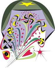 Jolly Daubs Digitalkunst: Surreale, diabolische Blumen unter einem Soldatenhelm.
