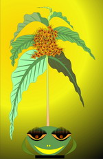 Jolly Daubs Digitalkunst:  Eine Blume mit einem langen Stil und einem lustigen Kobold.