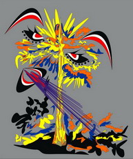 Jolly Daubs Digitalkunst: Der Wind pustet Blattwerk vom Sommerbaum