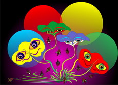 Jolly Daubs Digitalkunst: Personifizierte Blätter einer Bodenpflanze.