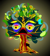 Jolly Daubs Digitalkunst: Der kranke Baum schaut traurig aus.