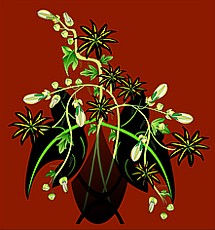 Jolly Daubs Digitalkunst:  Eine dezente und klassische Komposition von Blumen in einer gläsernen Vase.