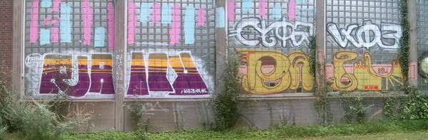 Graffiti and street art from a photo tour in Bremen including colourful sprayed tags and top-to-bottoms.